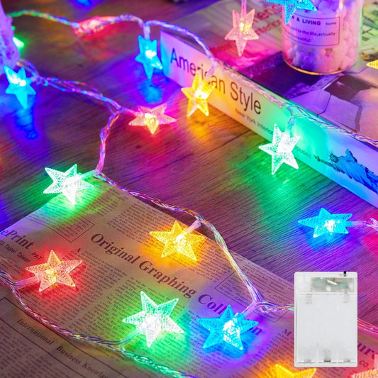 Minetom Star String Lights Battery Operated - 17 ft 50 LED Star Fairy String Lights with Timer, Waterproof for Indoor Bedroom Tent Loft Bed Patio Party Wedding Decor, Multi-Color