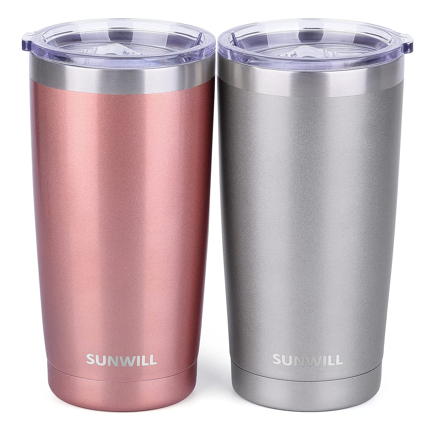 SUNWILL Travel Coffee Mug Set of 2, 20 oz Tumbler with Lid, Insulated Stainless Steel Cup for Water, Tea, Ice, Rose Gold & Cool Grey