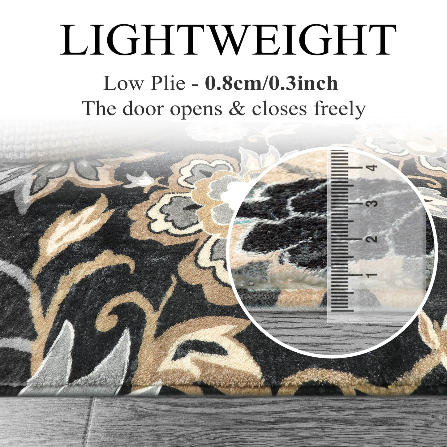 Lahome Floral Black Runner Rug - 2x8 Kitchen Runners Non Skid Washable 8 Ft Non-Slip Stain Resistant Long Runner Rugs for Hallway, Paisley Print Accent Ultra-Thin Runners for Bedroom Entryway Foyer