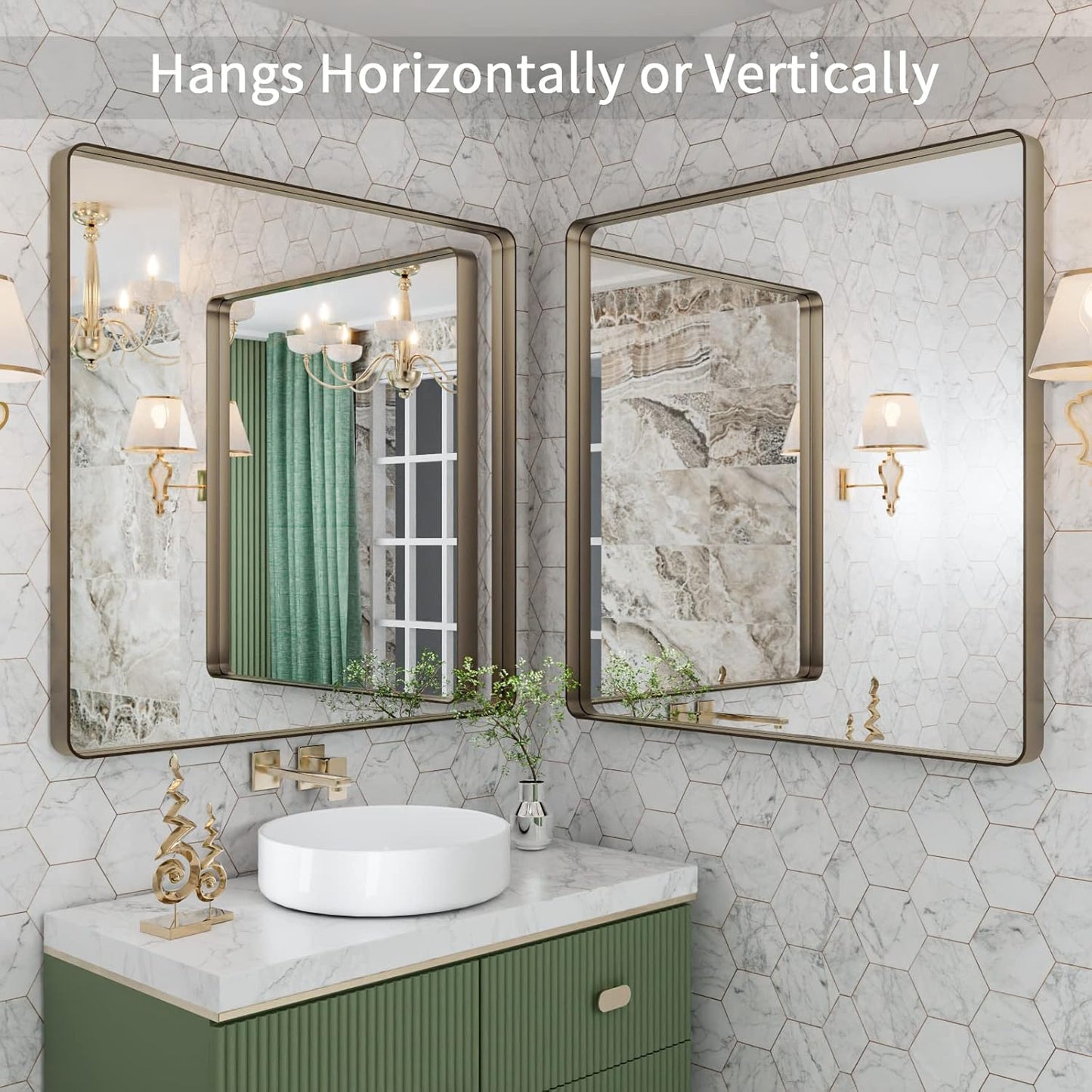 LOAAO Bronze Bathroom Mirror - 36”x36” Rounded Rectangle with Anti-Rust Frame | Hangs Horizontally or Vertically