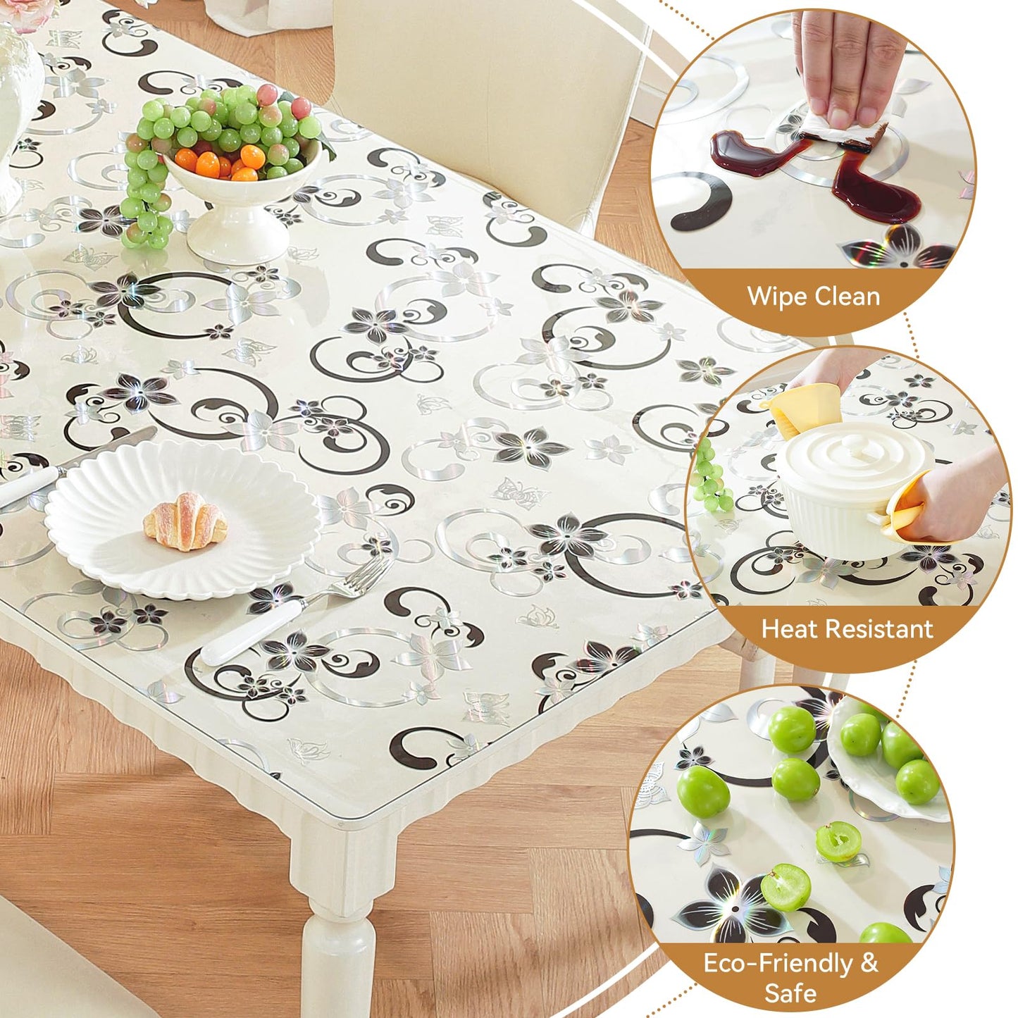 LovePads Floral Clear Table Cover Protector - 36 x 54 Inch Thick Plastic Table Cloth, Waterproof PVC Desk Mat for Dining Room Table, Wood Furniture Topper, Anti-Scratch Desk Pad for Kids Writing,