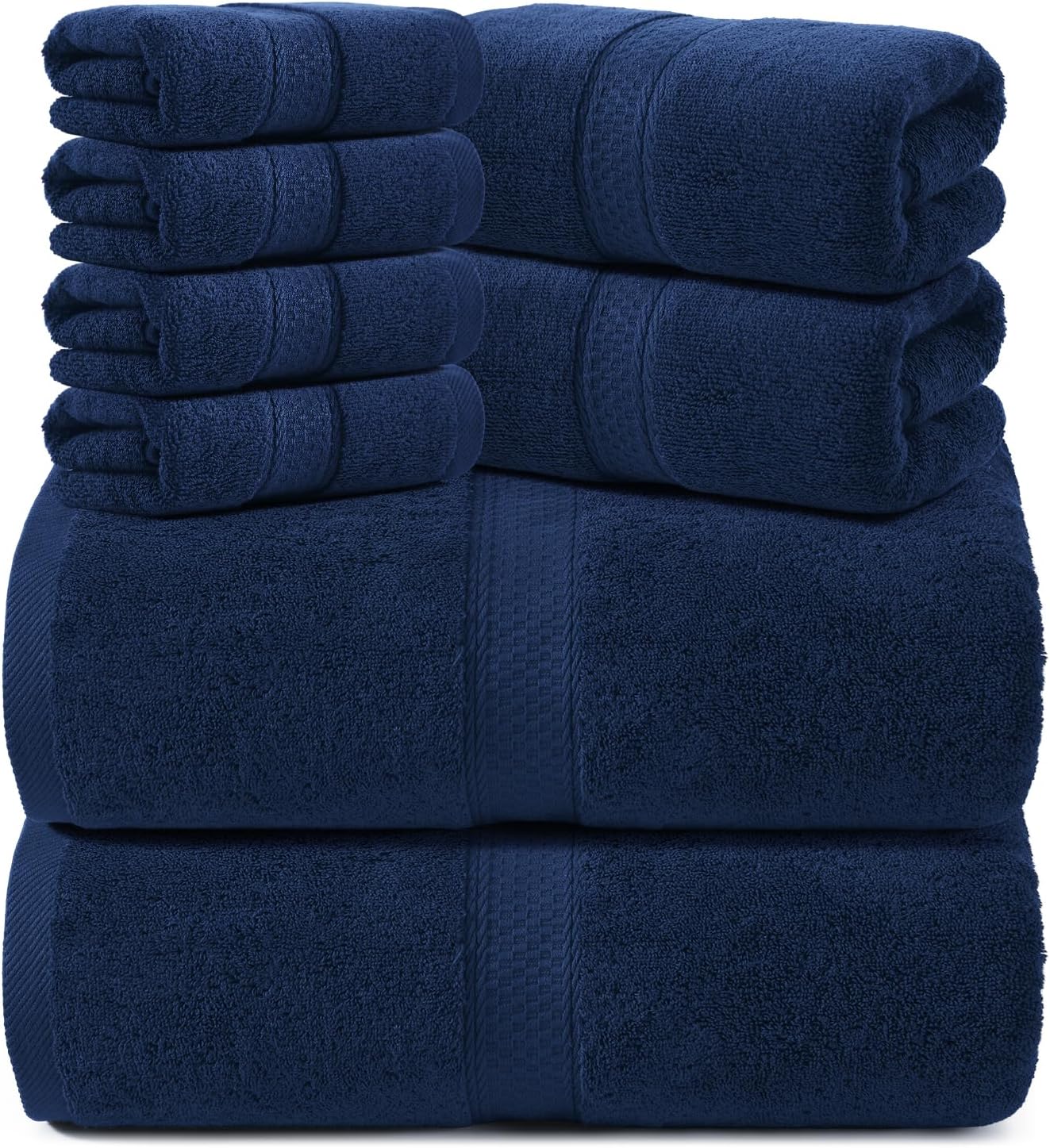 REDKISS Luxury Bath Towel Set - 8 Pieces, 100% Cotton, Super Absorbent & Quick-Dry - Blue