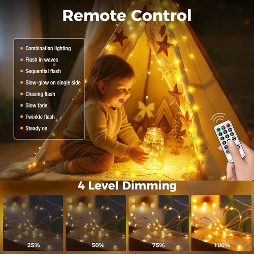 btfarm Fairy Lights Plug in with Remote, 33FT 100 LED Outdoor Twinkle Lights Waterproof with Timer, 8 Modes Indoor String Lights for Bedroom Patio Garden Wedding Christmas Decoration, Warm White