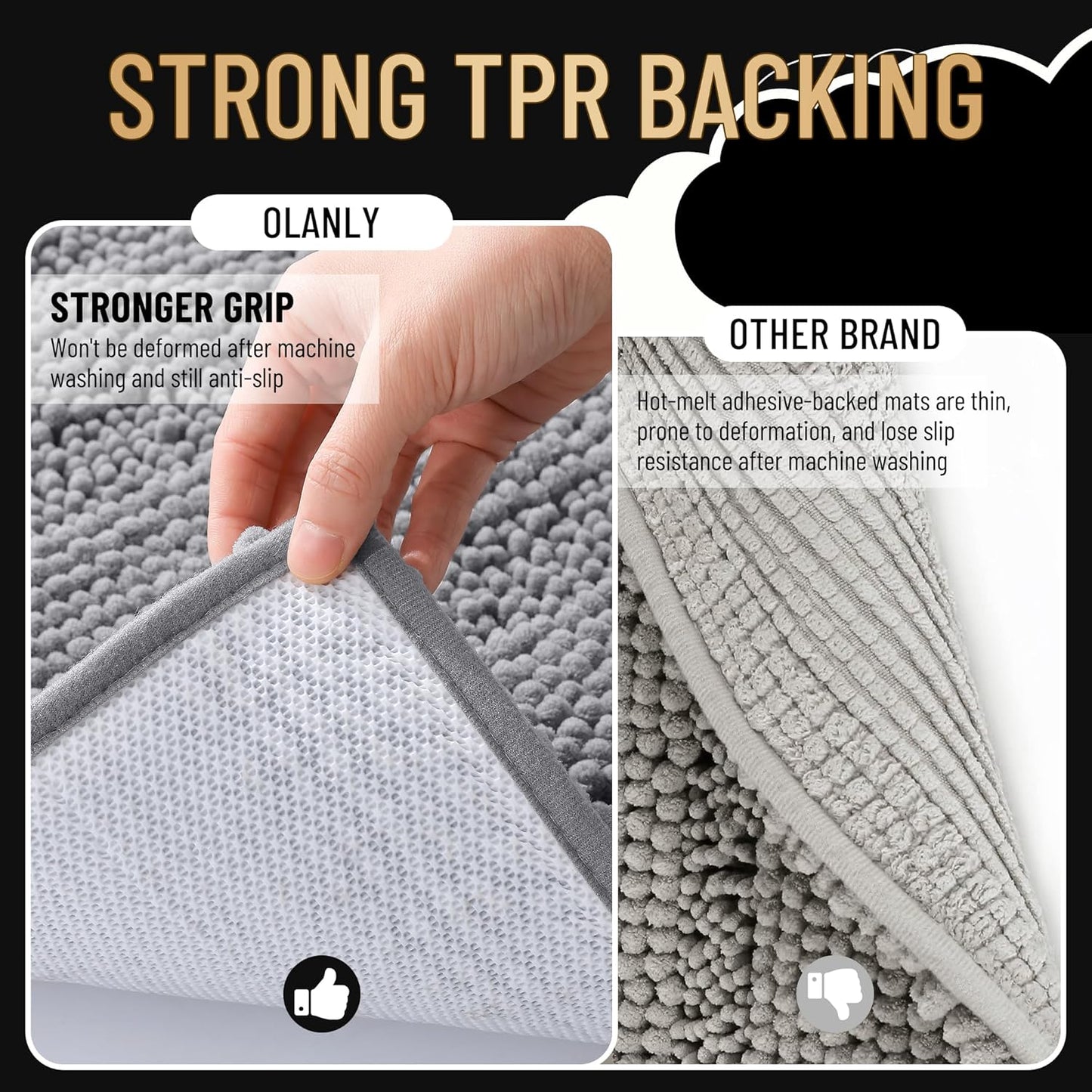 OLANLY Thick Bathroom Rugs - Extra Soft Chenille Bath Mats | 30x20, Grey, Absorbent & Machine Washable