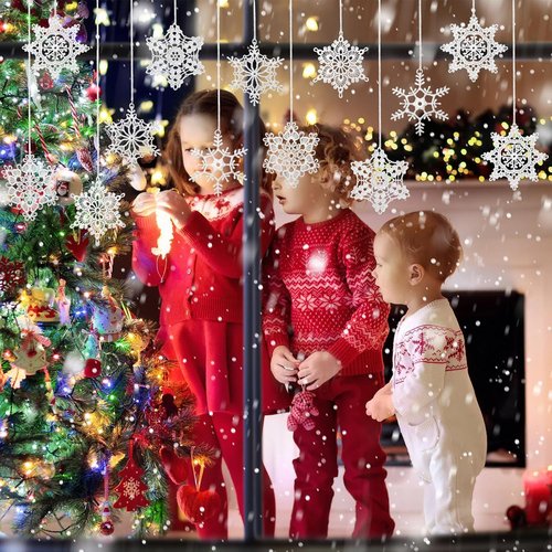 Buryeah Winter Snowflake Ornaments - 36 Pcs Crochet Decorations for Christmas Tree | 6 Stylish Designs