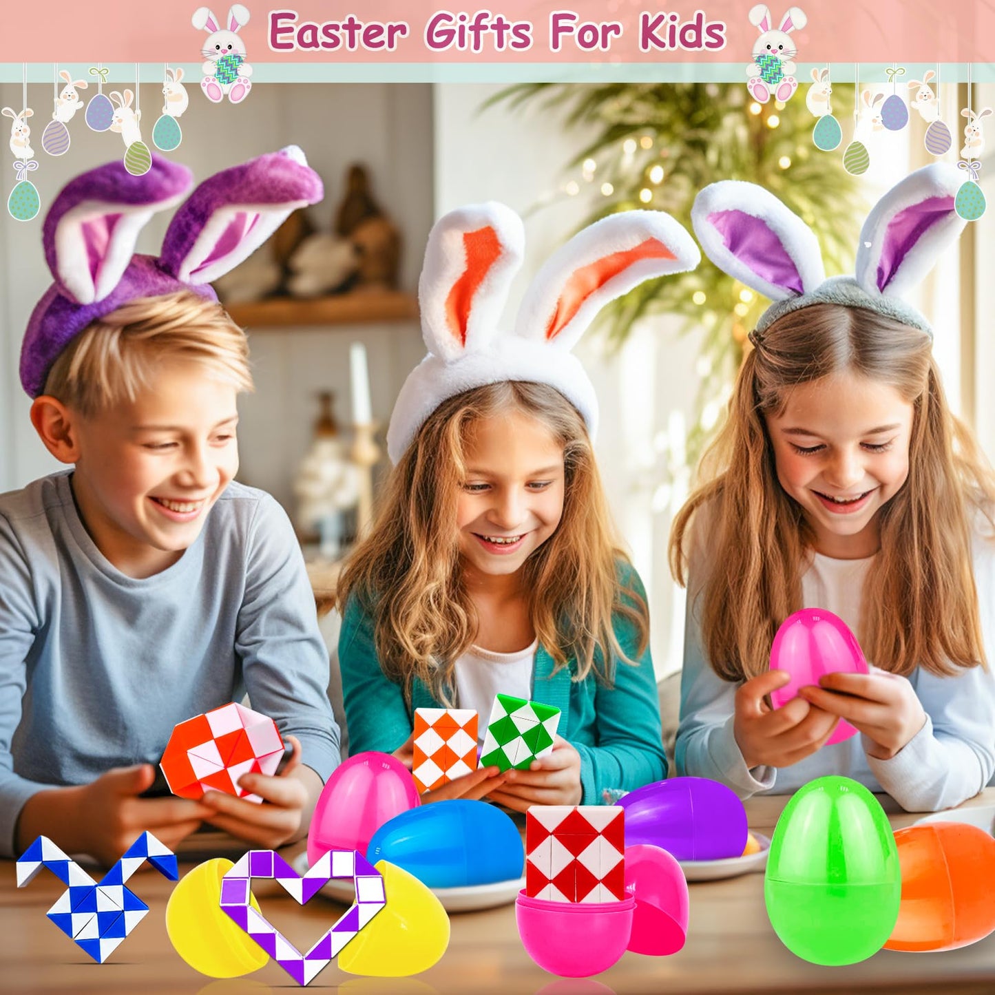 12 Pack Filled Easter Eggs with Snake Cubes Twist Puzzle Toys, Easter Basket Stuffers Fillers Gifts Stress Relief Fidget Toys for Teens Kids Basket Essential Egg Hunt Party Favor Classroom Reward
