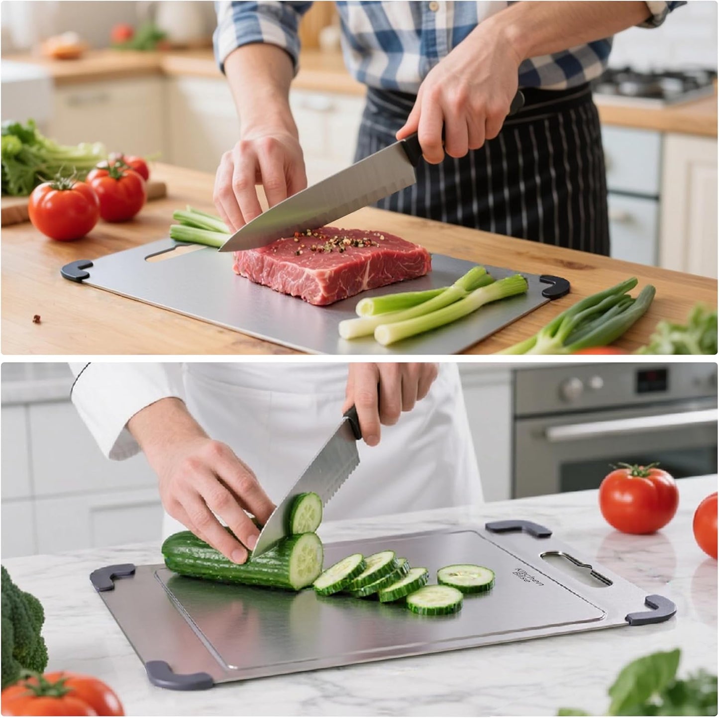 Premium 316 Stainless Steel Cutting Board - Non-Toxic Food Grade | 14" x 9.6" Dishwasher Safe with Grooves for Meat, Veggies & Fruit