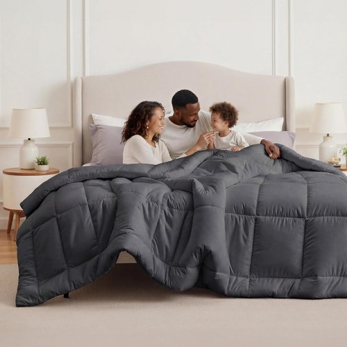 Bedsure Comforter Duvet Insert - Oversized Grey All-Season Quilted Bedding | GentleSoft Down Alternative, 98 x 98 Inches