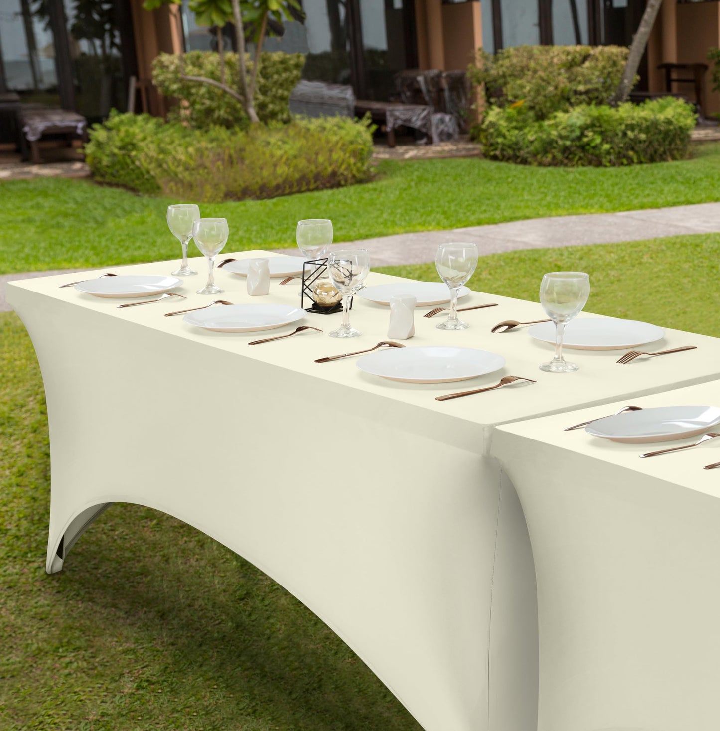 Utopia Kitchen Spandex Tablecloth 1 Pack [6FT, Ivory] Tight, Fitted, Washable and Wrinkle Resistant Stretch Rectangular Patio Table Cover for Event, Wedding, Banquet & Parties [72Lx30Wx30H Inch]