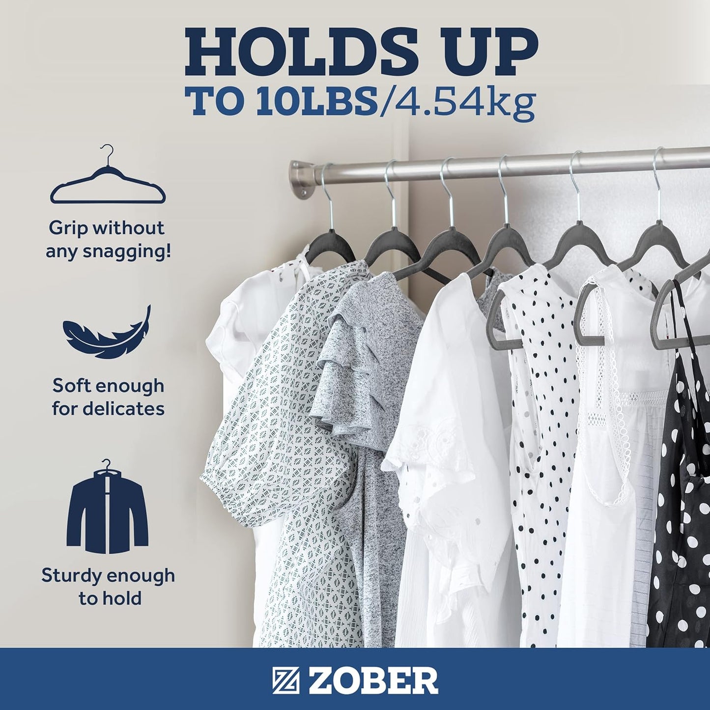 Zober Velvet Hangers 50 Pack | Heavy Duty Non-Slip Gray Hangers for Coats, Pants & Dresses