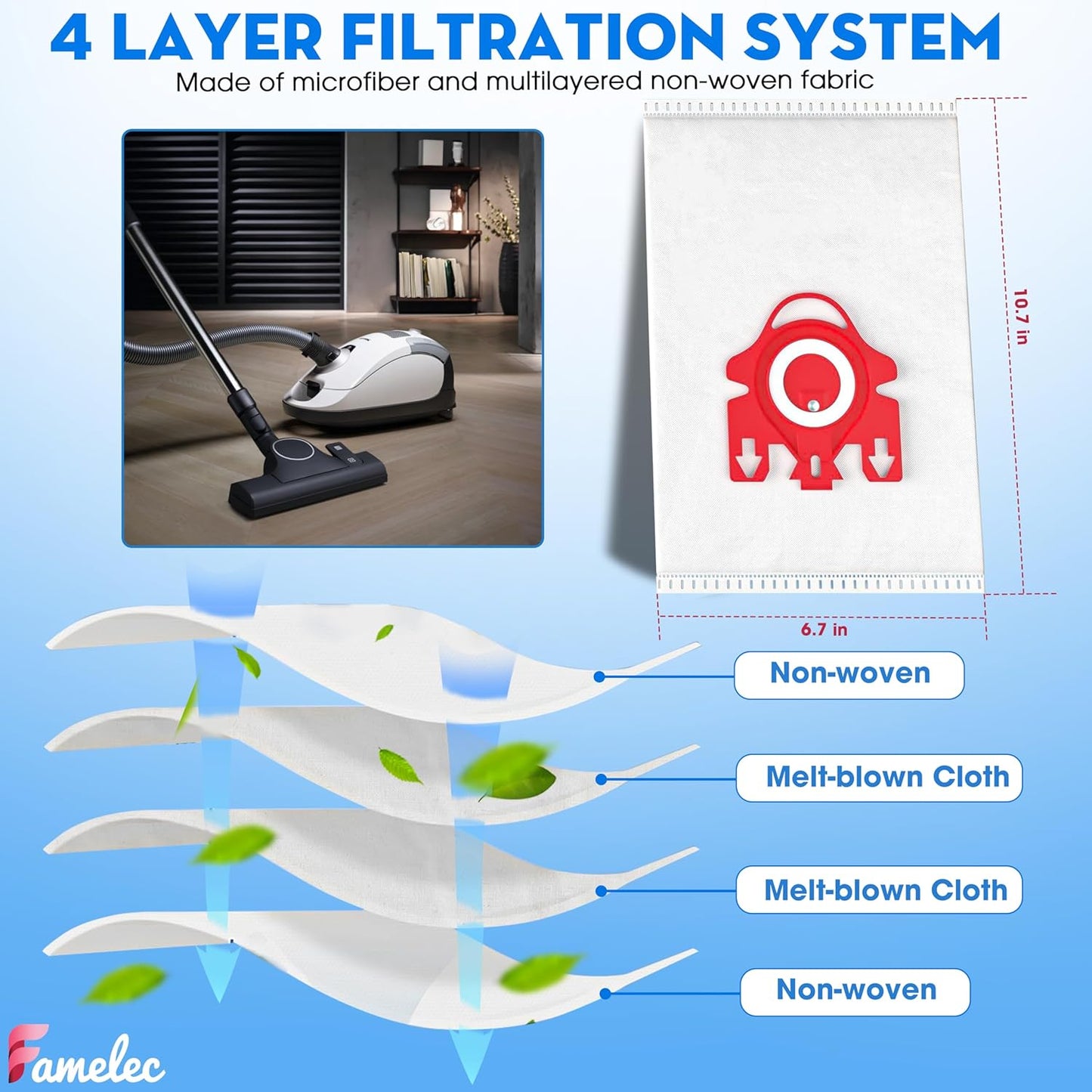 Miele 3D Airclean Vacuum Cleaner Bags & HEPA Filters - 8 Bags & 4 Filters for Compact C1/C2, Complete C1 S241/S290/S300i, S4/S6 Series