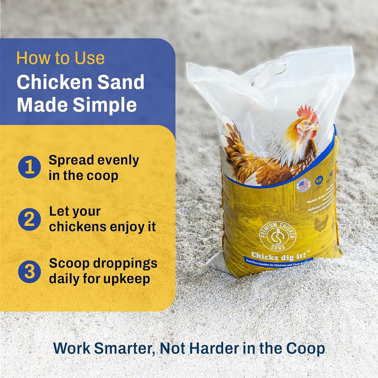 Premium Chicken Sand - Dust-Free, Odor-Control Bedding for Coops & Nesting Boxes | 50 lbs (8-Pack)