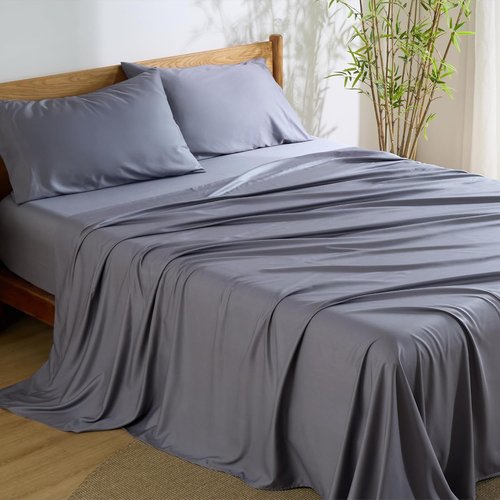 Bedsure Cooling California King Sheet Set - Breathable Rayon from Bamboo, Deep Pocket, Dark Grey