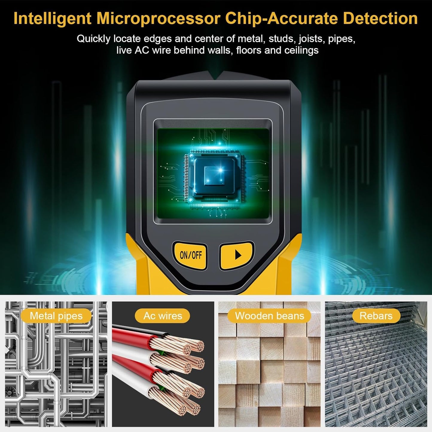Skiennix Stud Finder Wall Scanner - 5-in-1 Tool with Microprocessor Chip & HD LCD Display | Yellow Pear