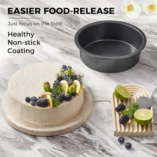 HONGBAKE Round Cake Pan Set - Nonstick 8-Inch Deeper Circle Cake Tins with Wider Grips | 2-Piece Grey Set