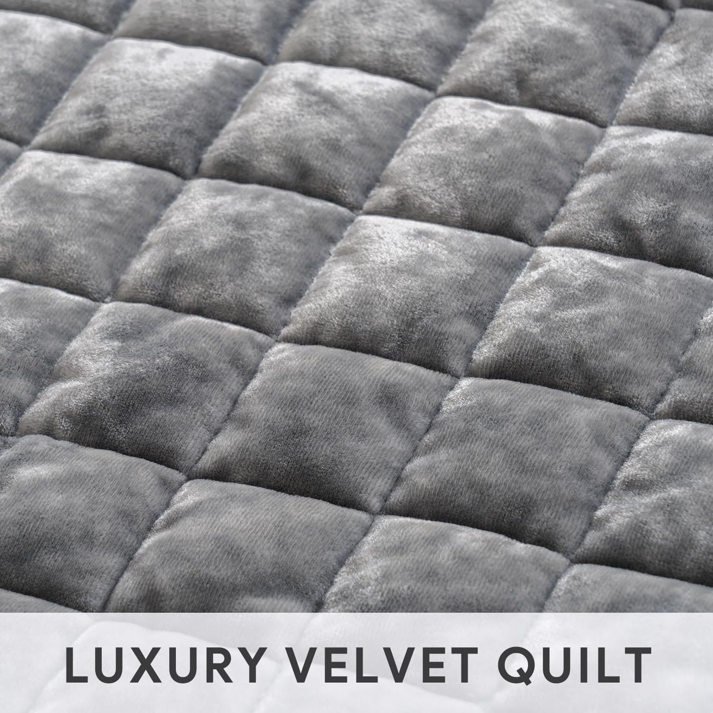 RECYCO Luxury Velvet Quilt Set - King Size Lightweight Comforter with 2 Matching Pillow Shams | Gray All-Season Bedding