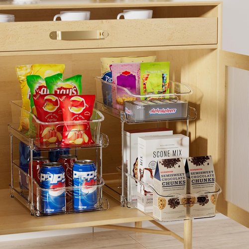 Delamu 2-Tier Under Sink Organizer - Multi-Purpose Stackable Bathroom & Kitchen Storage | 2 Pack, Clear