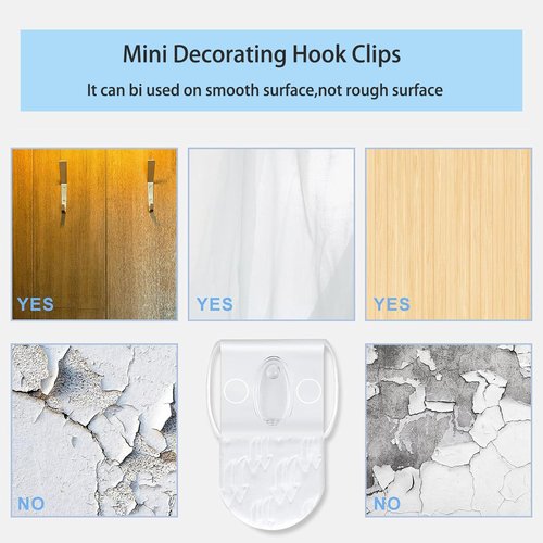 CARAINBO Indoor Mini Light Clips, 60 Clear Clips and 66 Removable Strips, Damage Free Hanging Light Clips for Christmas Decoration, Wall Clips for Hanging Intdoor Lights and Cables, Cord Holders