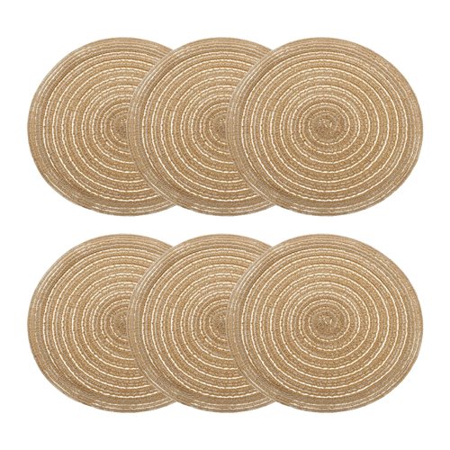 HARFINGTON 6pcs Round Braided Placemats 7" Non-Slip Round Table Mats for Dining Tables Washable Heat Insulation Woven Placemats Indoor Outdoor for Family Holiday Dinner, Tawny