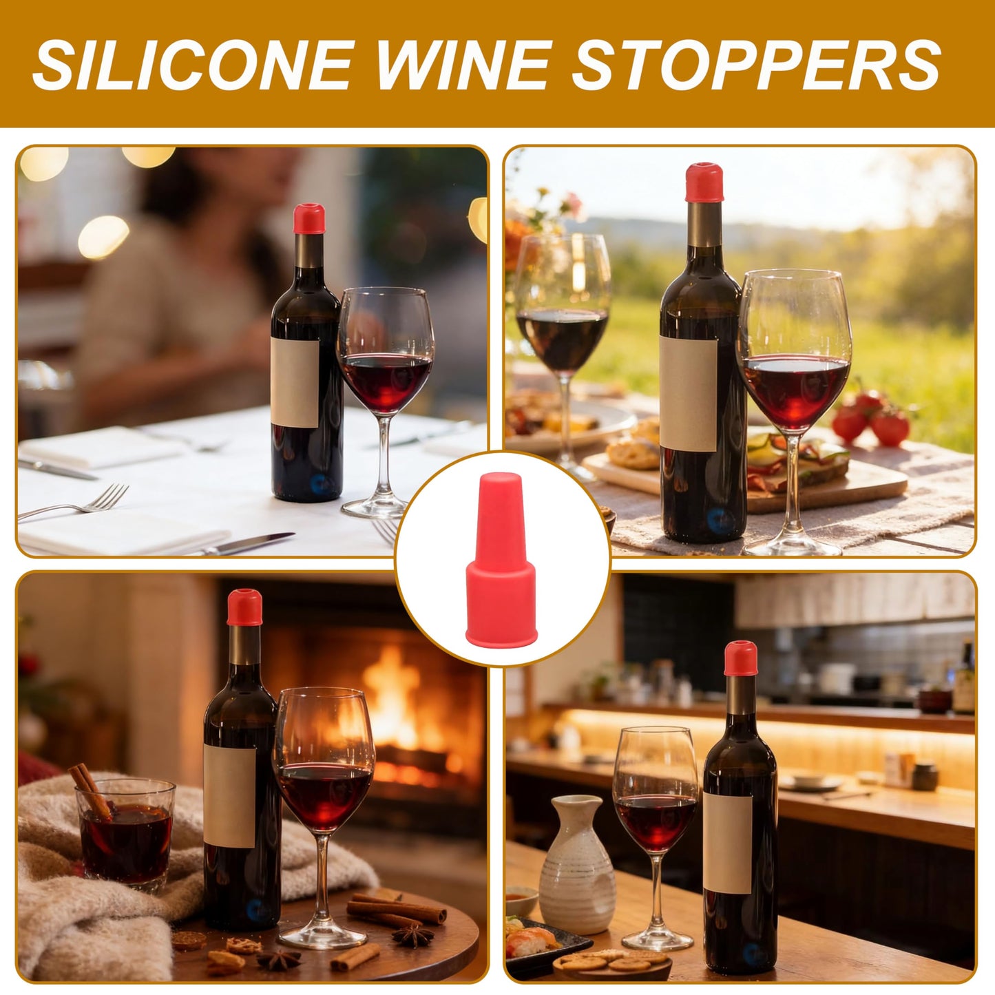 Wine Stoppers for Wine Bottles, 2026 New Reusable Sparkling Wine Bottle Silicone Wine Bottle Stopper, Cover Wine Bottle Caps for Beer Champagne Home Kitchen Bars Use (4 Pcs)