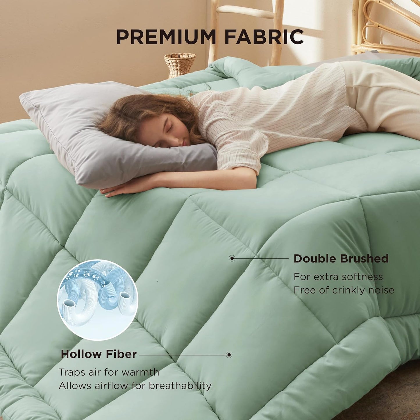Bedsure Comforter Duvet Insert - All-Season Quilted Full Size Bedding Blanket, Sage Green, 86 x 82 Inches