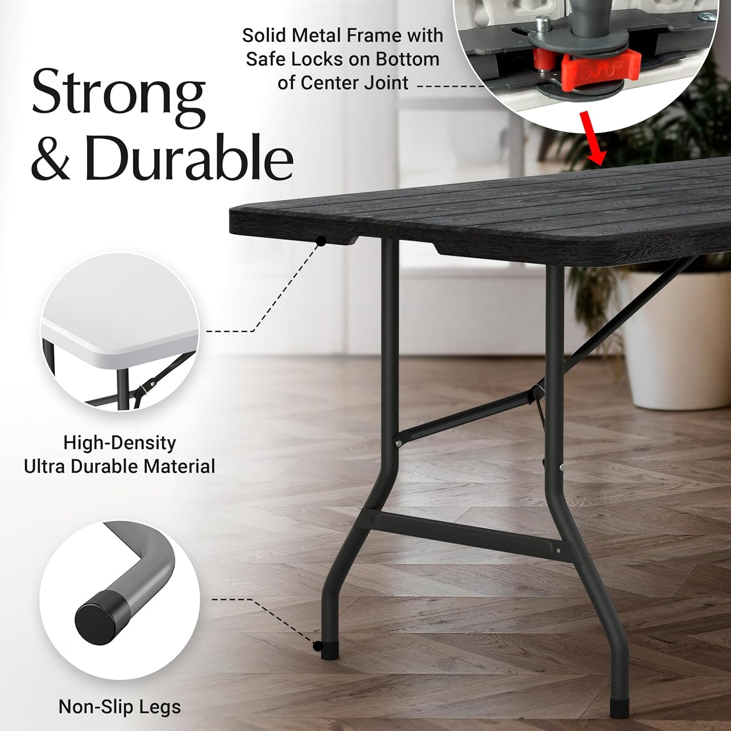 6FT Heavy Duty Folding Table by [Brand Name] - Portable with Built-In Handle & Steel Legs | Ideal for Events, Picnics, and More
