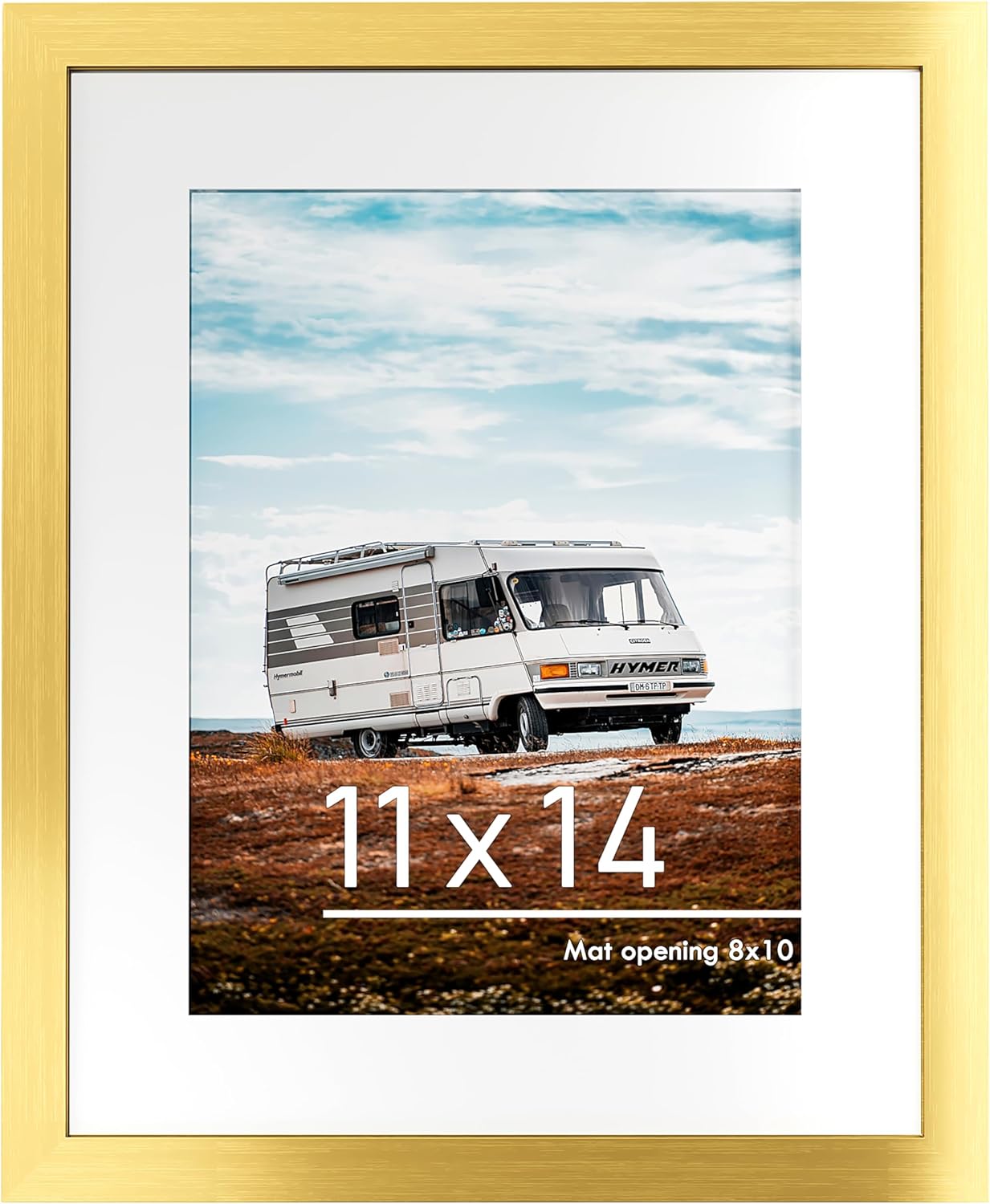 PEALSN 11x14 Picture Frame - Display 8x10 Photos with Mat or 11x14 Without Mat - Elegant Gold Finish