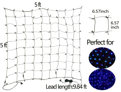 HISHINY LED Blue Christmas Net Lights Outdoor Christmas Decorations 5ftx5ft 100LED Green Wire,Connectable Outdoor Indoor Yard Mesh Shrub Net Lights String for Halloween Chritmas Party,Tree,Bush(Blue)