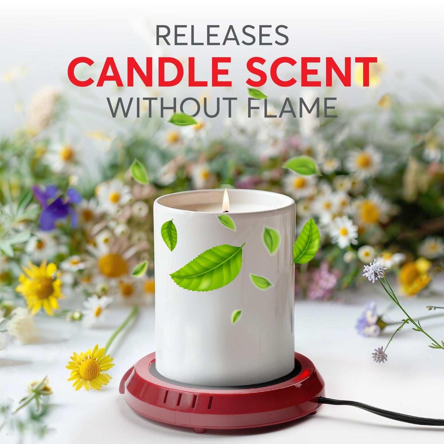 Large Candle Warmer Plate Safely Releases Scents Without a Flame - Used as Candle Jar & Coffee Warmer for Home & Office, 1 Pack, Red