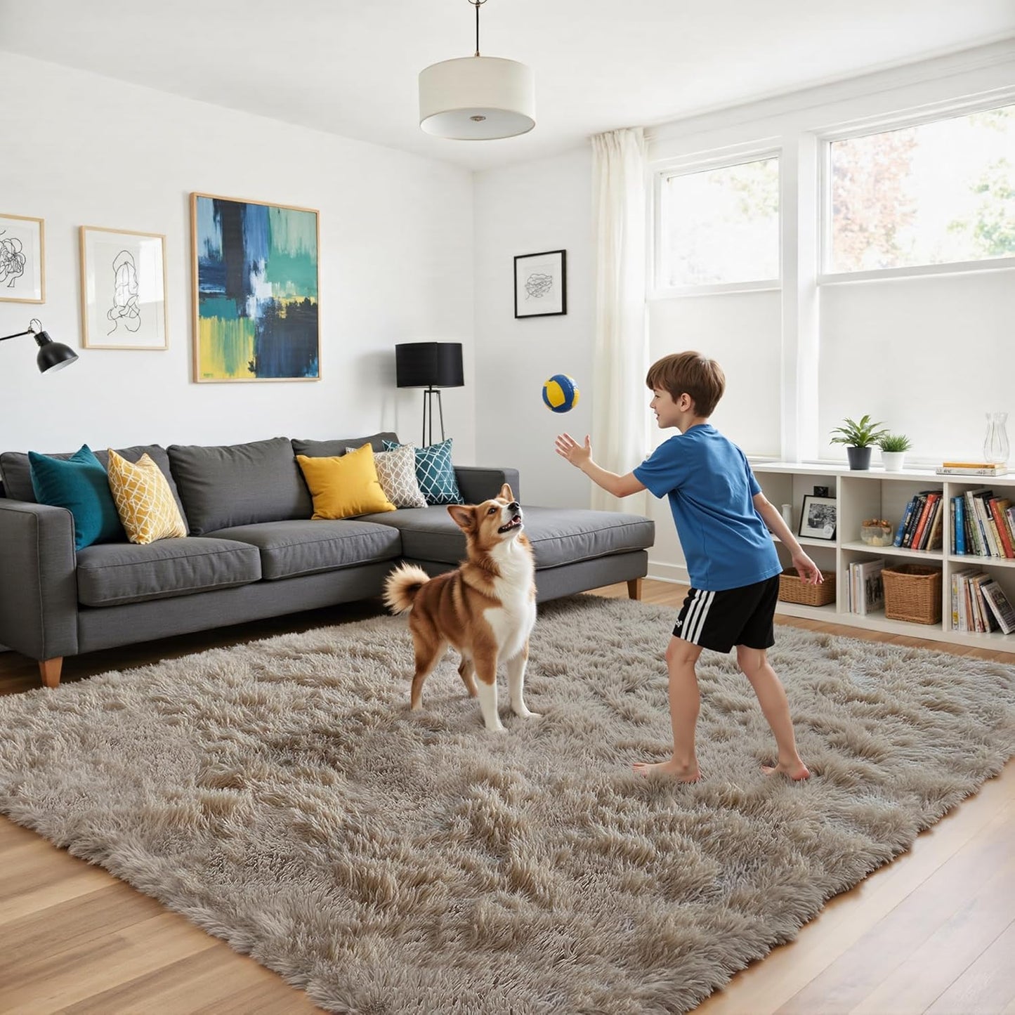 Skiennix Fluffy Shag Area Rug - Soft Beige 2x4 Bedroom & Living Room Decor