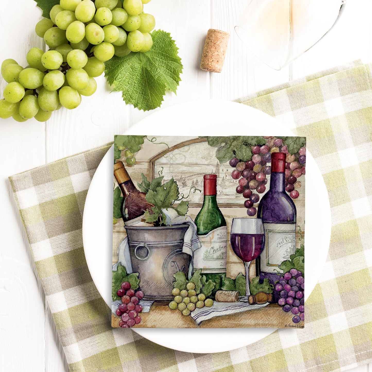 JarThenaAMCS 100Pcs Paper Napkins Vintage Red Wine Glass Disposable Luncheon Napkin Grapes Vineyard Dessert Dinner Hand Napkin for Drinks Theme Party Supplies