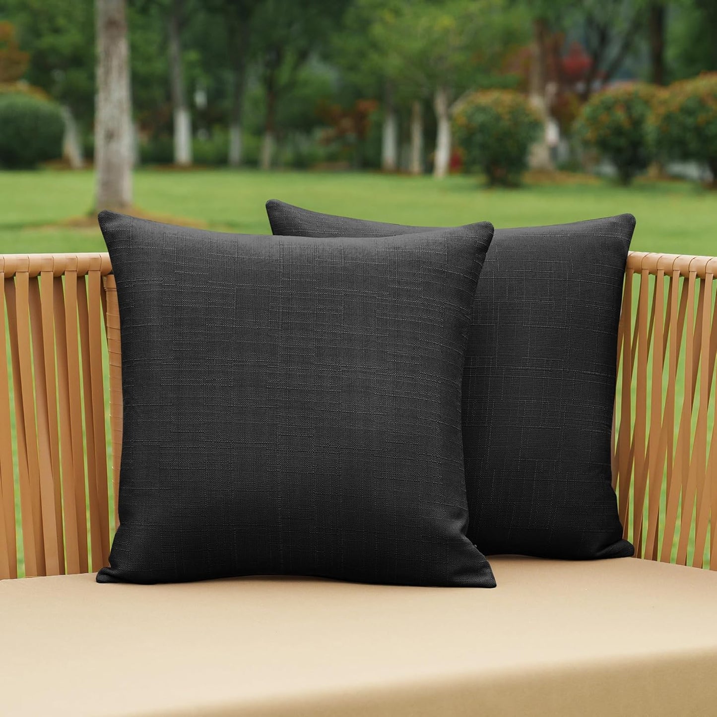 NiNi Decorative Outdoor Pillow Covers - Waterproof Linen Cushion Shams Set of 2 | 16x16 Inch Black