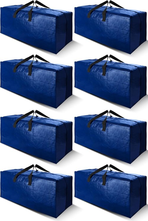 Cosy Family Extra Large Moving Bags - Heavy Duty Storage Totes with Backpack Straps & Strong Zippers | Set of 8, Blue