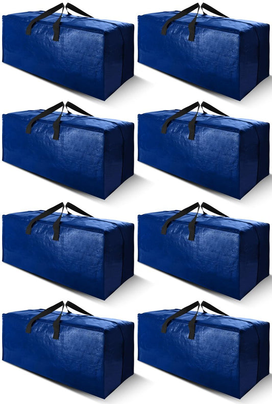 Cosy Family 8 Pack Heavy Duty Extra Large Moving Bags with Backpack Straps - Strong Handles & Zippers, Storage Totes For Space Saving, Fold Flat, Alternative to Moving Box (Set of 8, Blue)