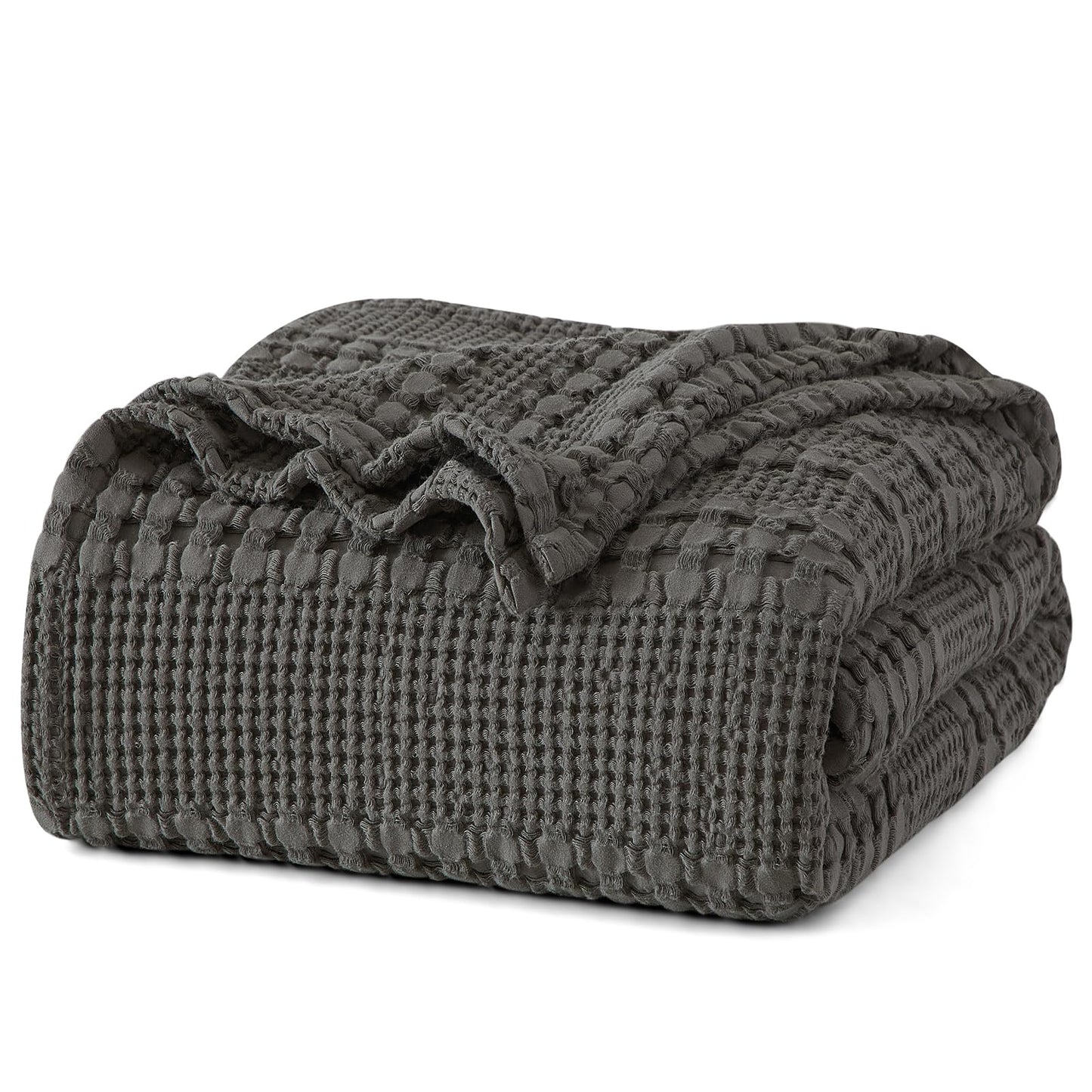 PHF 100% Cotton Waffle Weave Blanket Queen Size, Soft Lightweight Breathable Cozy Summer Blankets for Bed, Luxury Aesthetic Woven Bedding for Home Decor, 90"x90", Charcoal Grey