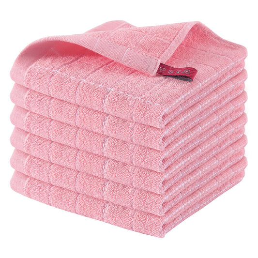 Homaxy 100% Cotton Terry Kitchen Dish Cloths, Ultra Soft and Absorbent Dish Towels for Kitchen, Suitable for Drying and Washing Dishes, 6 Pack, 12 x 12 Inches, Pink