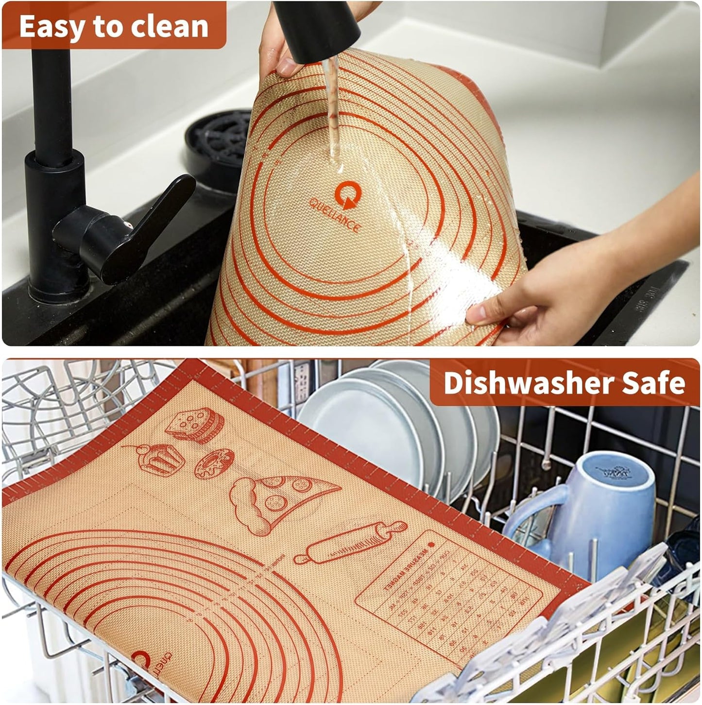 Skiennix Silicone Baking Pastry Dough Mat - Extra Large 26x16 Inch Nonstick Kneading Board | Thick & Reusable for Cookies, Bread, and Pizza