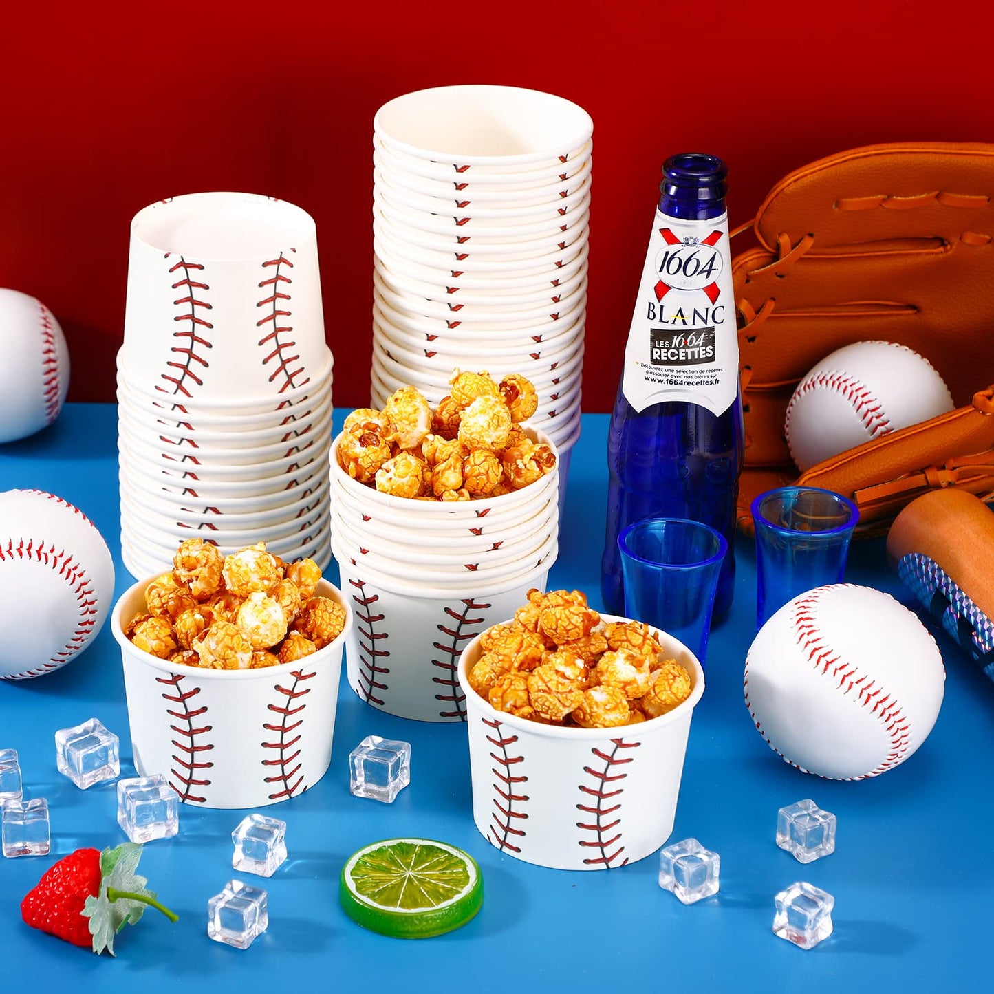 200 Pieces Baseball Party Snack Bowl Ice Cream Bowls 9 oz Soup Cup Baseball Serving Dishes for Parties Disposable Paper Food Tasting Cups Baseball Party Supplies Game Day Decorations Dessert Cups