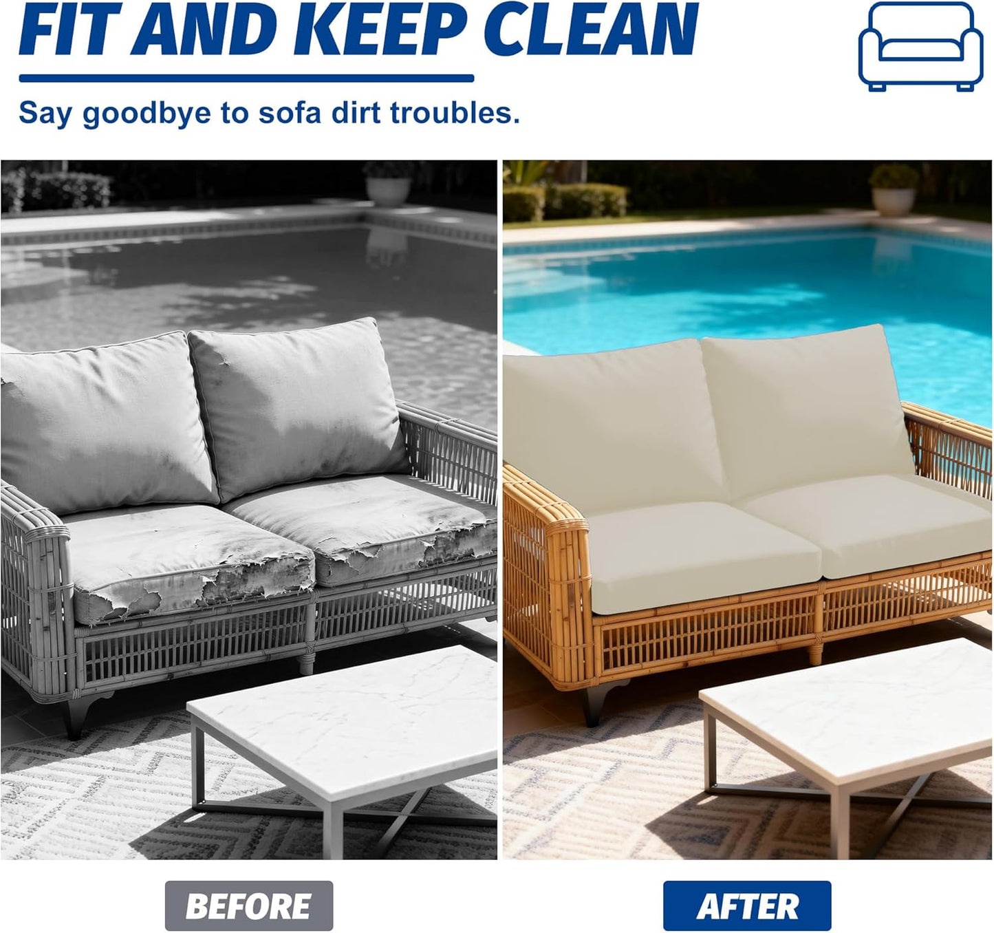 Patio Stretch Cushion Covers - Washable Outdoor Sofa Slipcovers for Furniture Protection (4PCS, Beige)