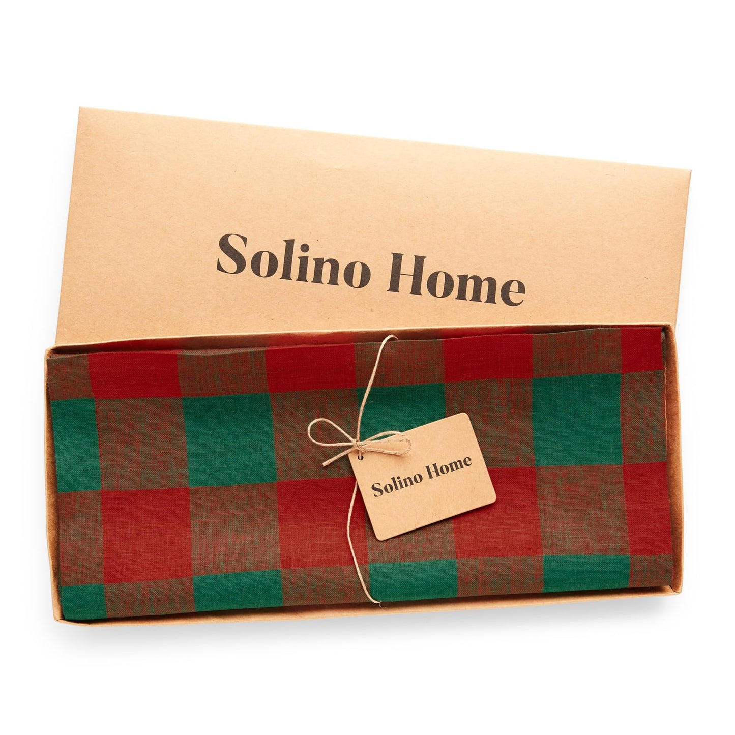 Solino Home Linen Checkered Table Runner 108 Inches Long - 100% Pure Linen Red and Green Buffalo Check Table Runner 14 x 108 Inch Ideal for Dining
