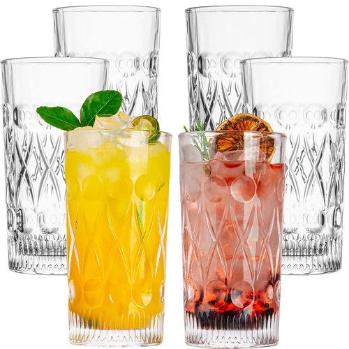 Claplante Crystal Highball Glasses, Set of 6 Glass Drinking Glasses, 11 oz Durable Drinkware Cups for Cocktails, Water, Juice, Beer, Wine-Special Edition Glassware Set, Dishware, Dishwasher Safe