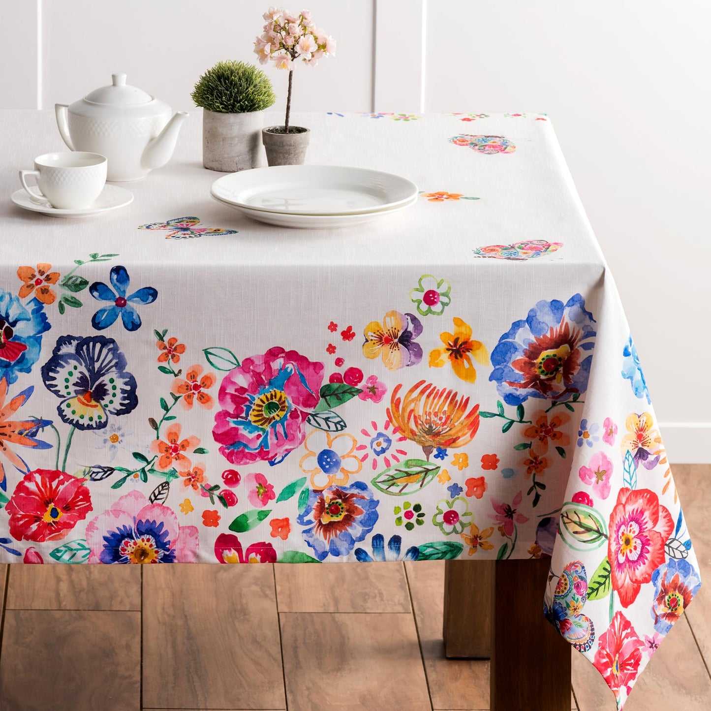 Maison d' Hermine Table Cloth Square Table 100% Cotton 54 x 54 Inches Tablecloth Reusable Decorative for Dining Kitchen Farmhouse Home Gifts for Mothers Day Spring Summer- Happy Florals -High Summer