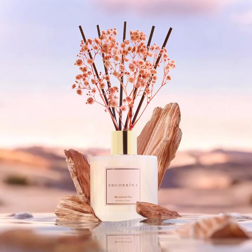 Cocorrína Premium Reed Diffuser Set - Sandalwood Rose with Preserved Baby's Breath | 6.7oz Home Fragrance Decor