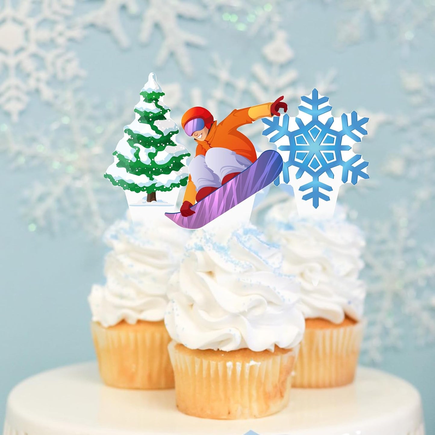 Skiennix Skiing Party Cupcake Toppers - 48 Pcs Winter Decorations for Birthday & Baby Showers