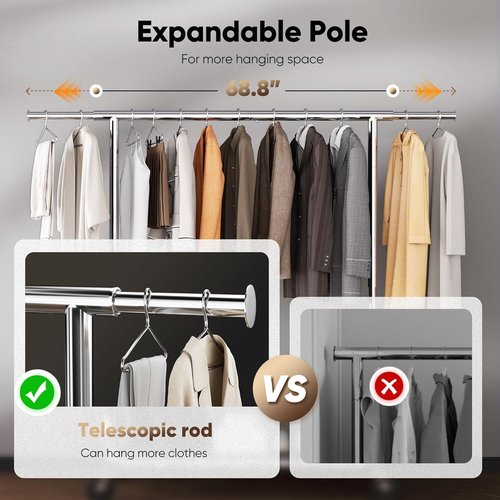 HOKEEPER Heavy Duty Clothes Rack - Adjustable Portable Garment Rack with Lockable Wheels | 68.89"H x 70.86"W x 20"D