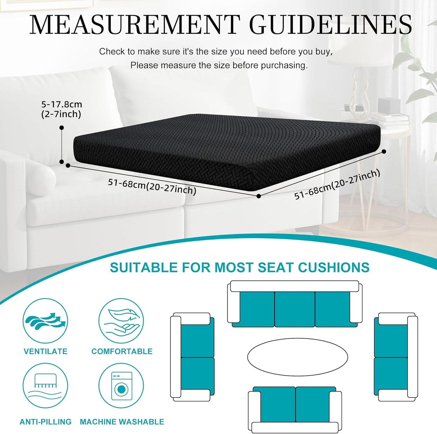 Skiennix 14-Piece Stretch Patio Cushion Covers - Washable Outdoor Sofa Slipcovers | Black