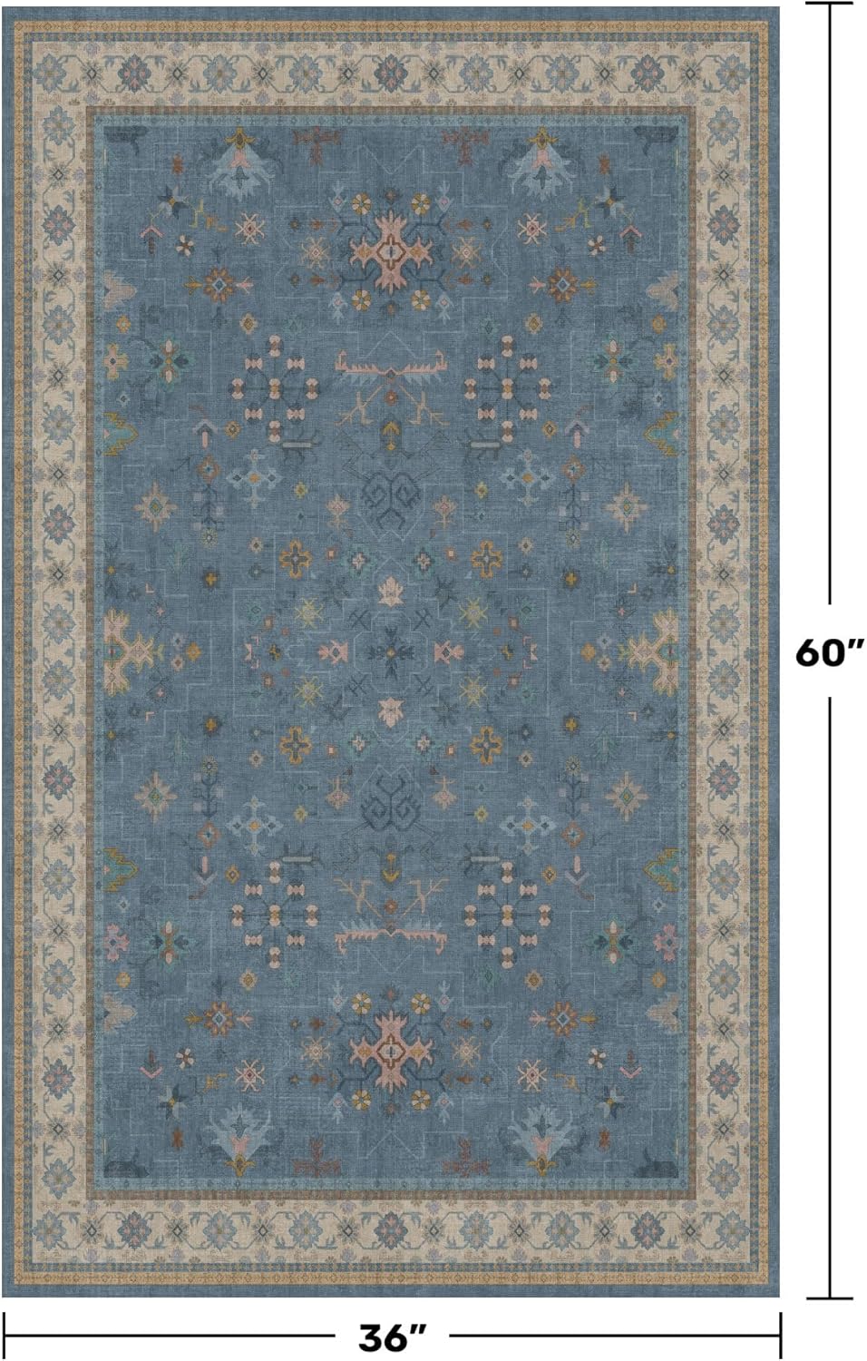 Regine Switzerland Washable Blue Entryway Rug - 3x5 Non-Slip Throw Rug for Kitchen, Bedroom, Mudroom