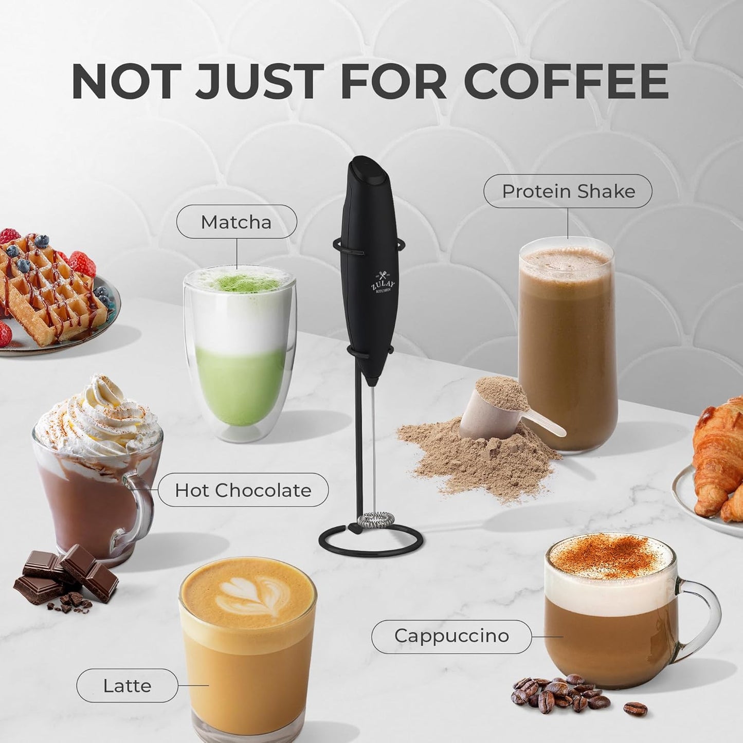 Zulay Kitchen Milk Frother Wand - Ultra Fast Handheld Electric Whisk for Coffee & Lattes - Executive Black