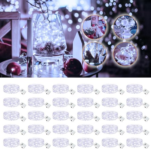 Fairy Lights 30 Pack - 7ft Battery Operated 20 LED Twinkle Lights | Waterproof Mini String Lights for DIY Party & Wedding Decor - Cool White