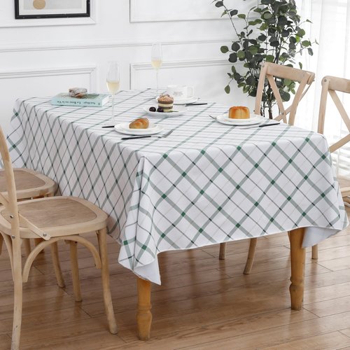 Heavy Duty Vinyl Tablecloth with Flannel Backing Waterproof Oil-Proof Plastic Table Cloth Stain-Resistant Wipeable Rectangle or Square Table Cover for Indoor and Outdoor (Green Plaid，60x102 Inch)
